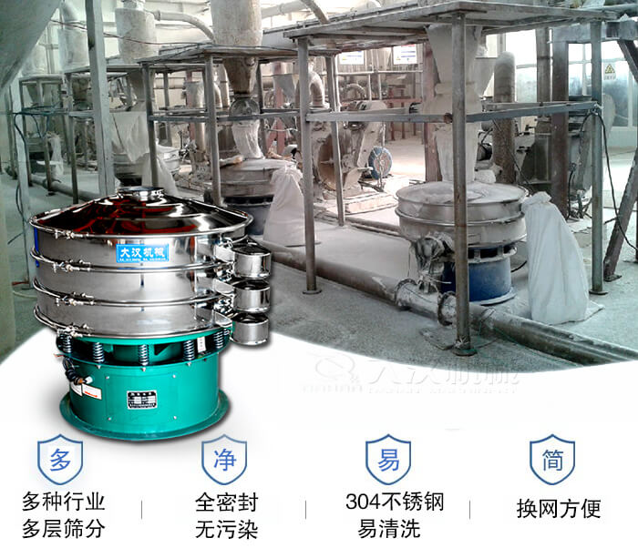 多種行業(yè)多層篩分采用全密封結(jié)構(gòu),無污染。304不銹鋼材質(zhì)易清洗。同時換網(wǎng)方便。