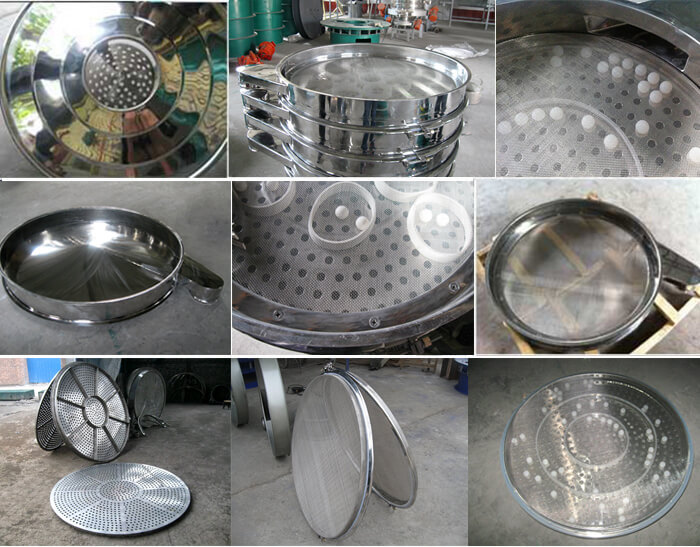 食品振動篩細節(jié)展示:防塵蓋,篩框,網(wǎng)架,底框等。